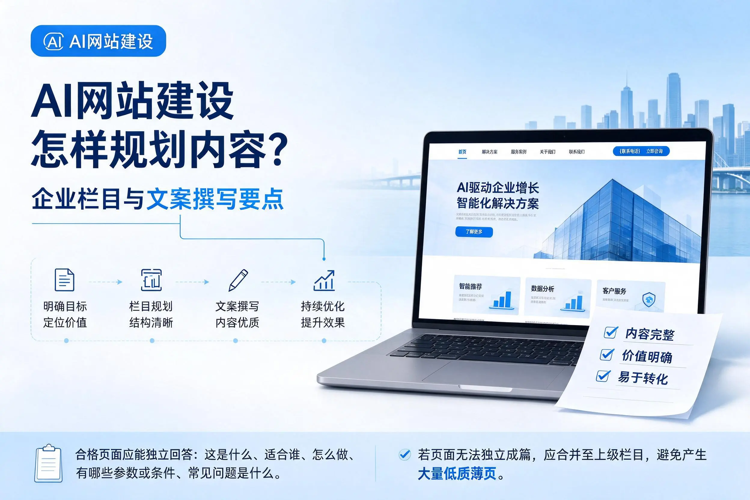 AI网站建设怎样规划内容?清远企业栏目与文案撰写要点