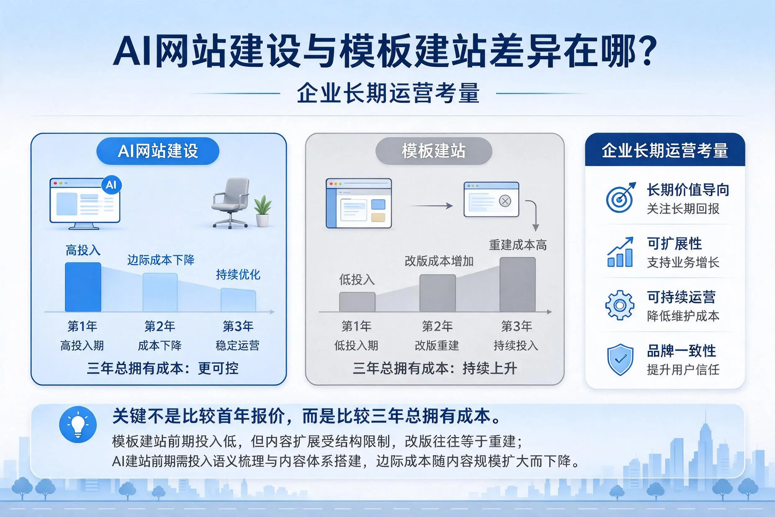 AI网站建设与模板建站差异在哪?清远企业长期运营考量